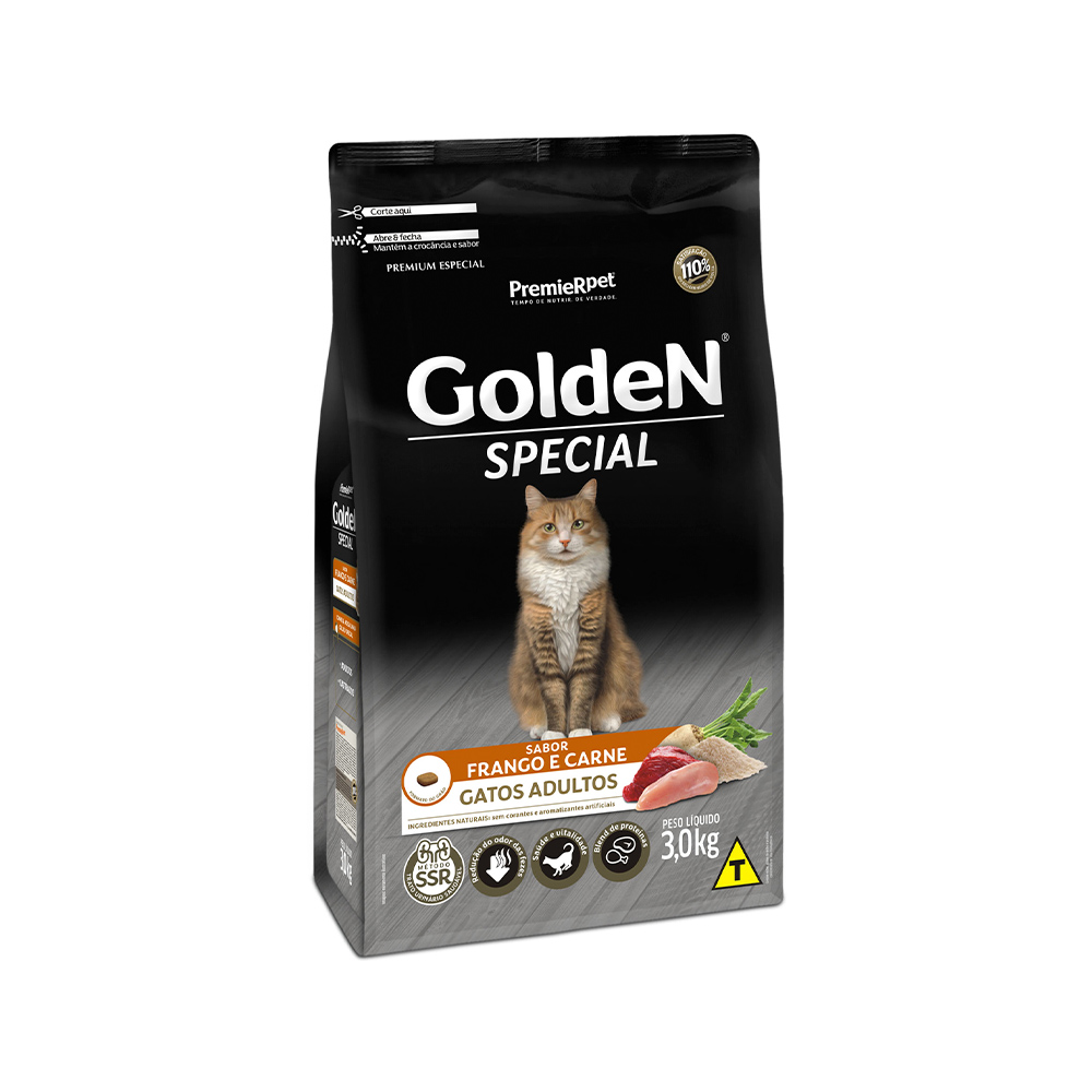 Ração Golden Special para Gatos Adultos Sabor Frango e Carne 1